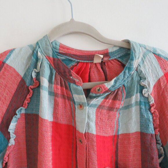ANTHROPOLOGIE PILCRO Breezy Button Down Buffalo Plaid Seersucker Shirt Blouse - Picture 4 of 12